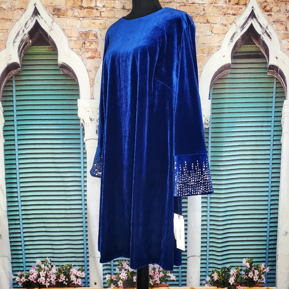 Calvin Klein 20W Bling Bell-Sleeve Velvet Dress
